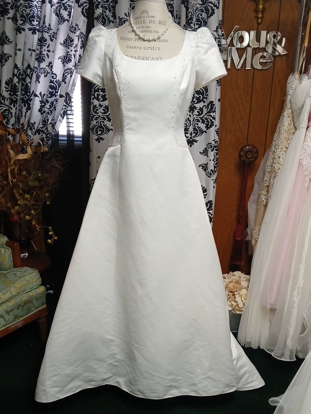 Ivory Short-Sleeve A-Line Bridal Dress